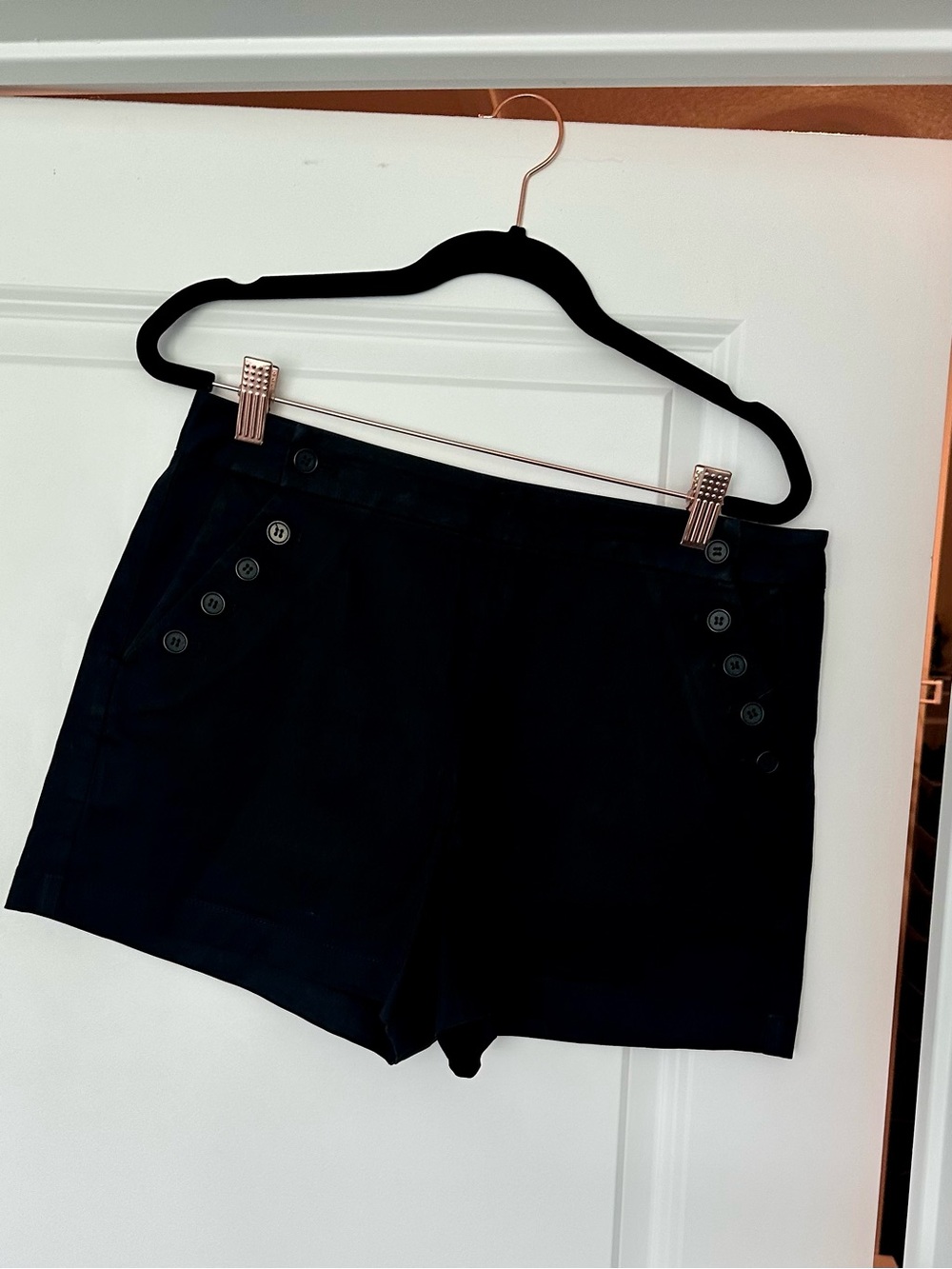 Theory Black High-Waist Button-Accent Shorts